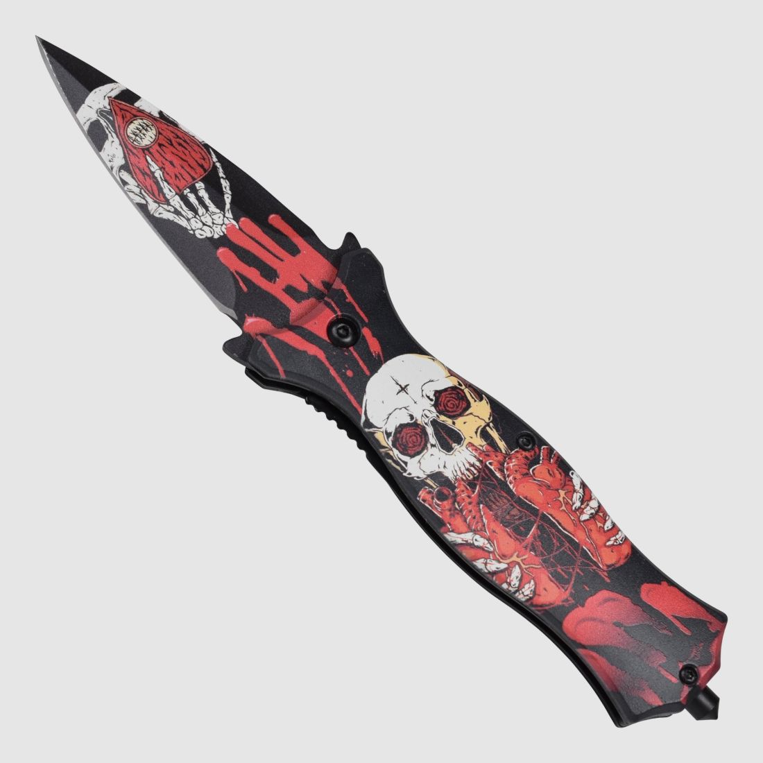 Stiletto Taschenmesser Red Blood Skull mit Glasbrecher