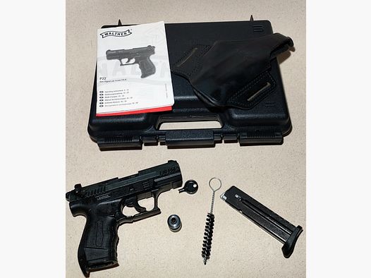 Walther P22 Schreckschuss Pistole 9mm P.A.K. schwarz mit Lederholster