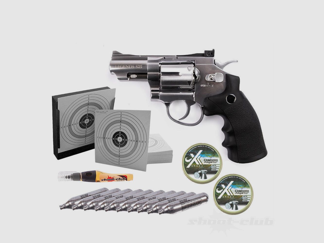 Divers	 Legends S25 CO2 Revolver 4,5 mm Diabolo Kugelfang Set