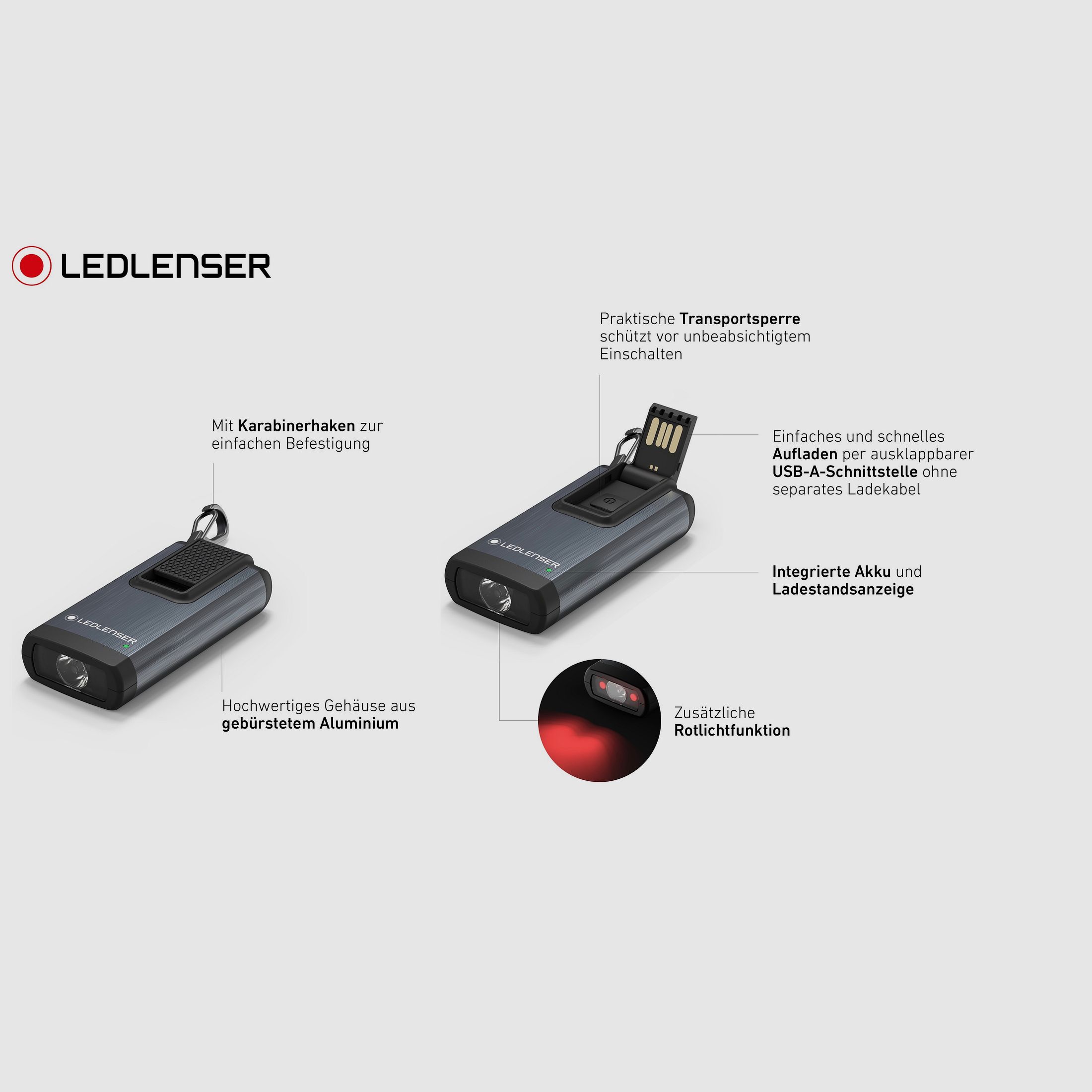 Ledlenser 502577 K6R Schlüsselleuchte 400 Lumen 80 Meter grau