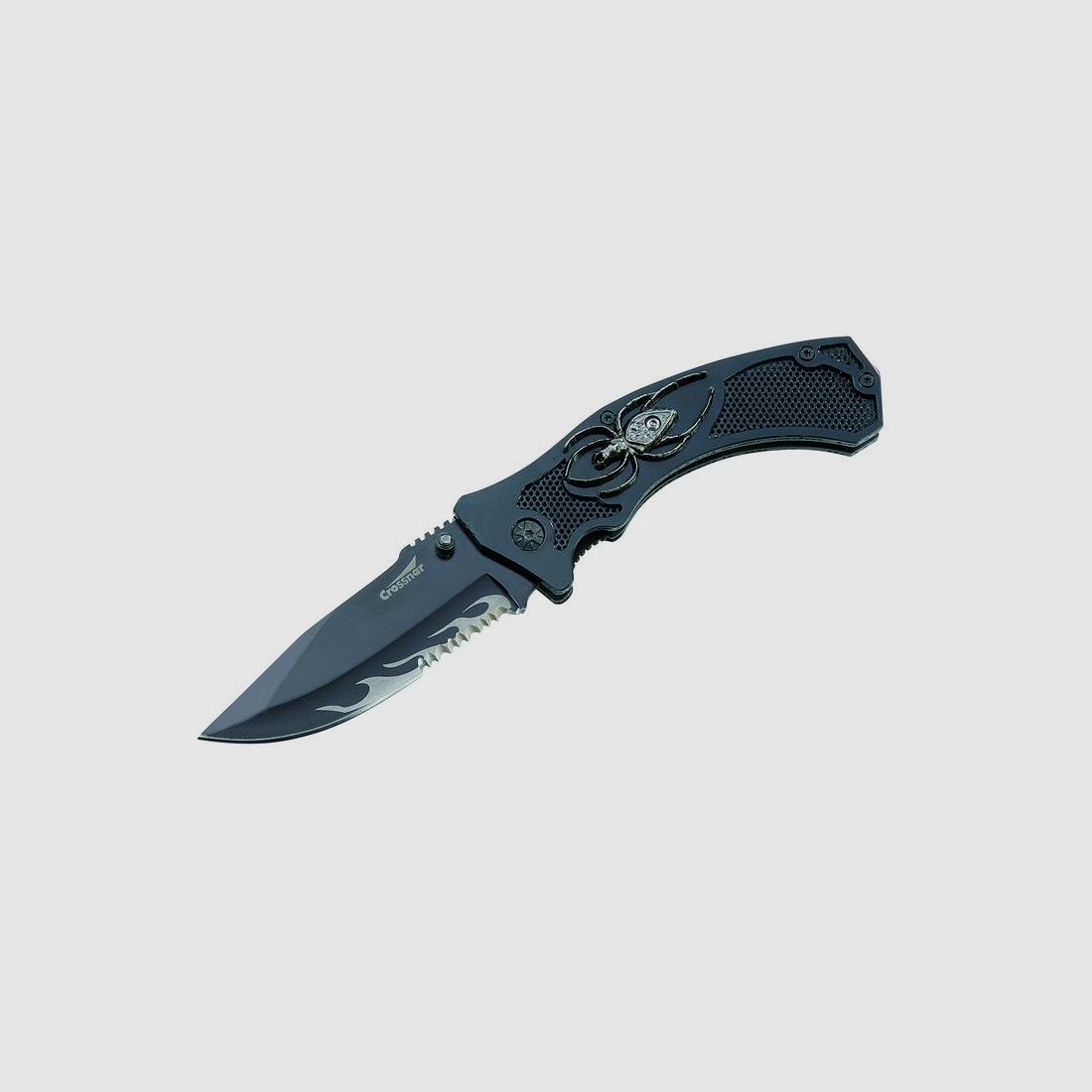 Crossnar-Einhandmesser, Spinne, Teilsägezahnung, Aluminium, Box