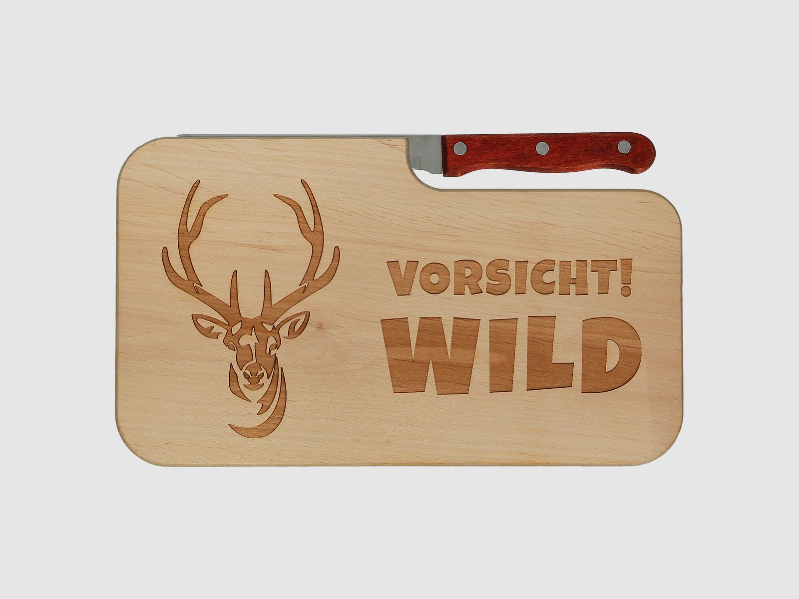 Spruchreif Frühstücksbrett mit Messer inkl. Gravur "Vorsicht Wild"