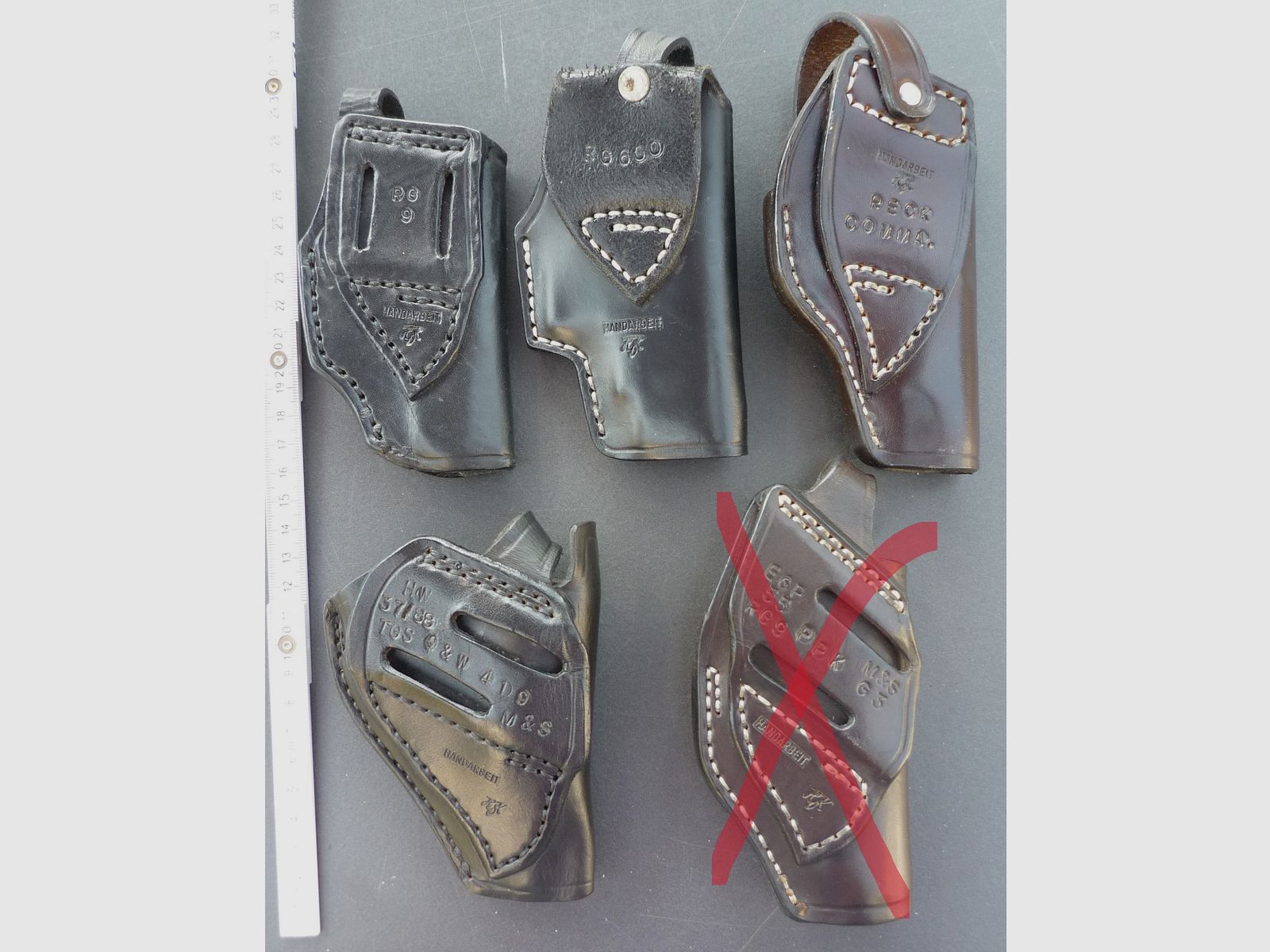 HKDesign Holster  Art. Nr.  002 : Einfachholster mit Sicherheitsriemen   -  für: RG9, RG600, Reck Comma., HW37/88, TGS,S&W419,M&S.EGP55, RG9,PPK,  M&SG3  -  für Linkshänder