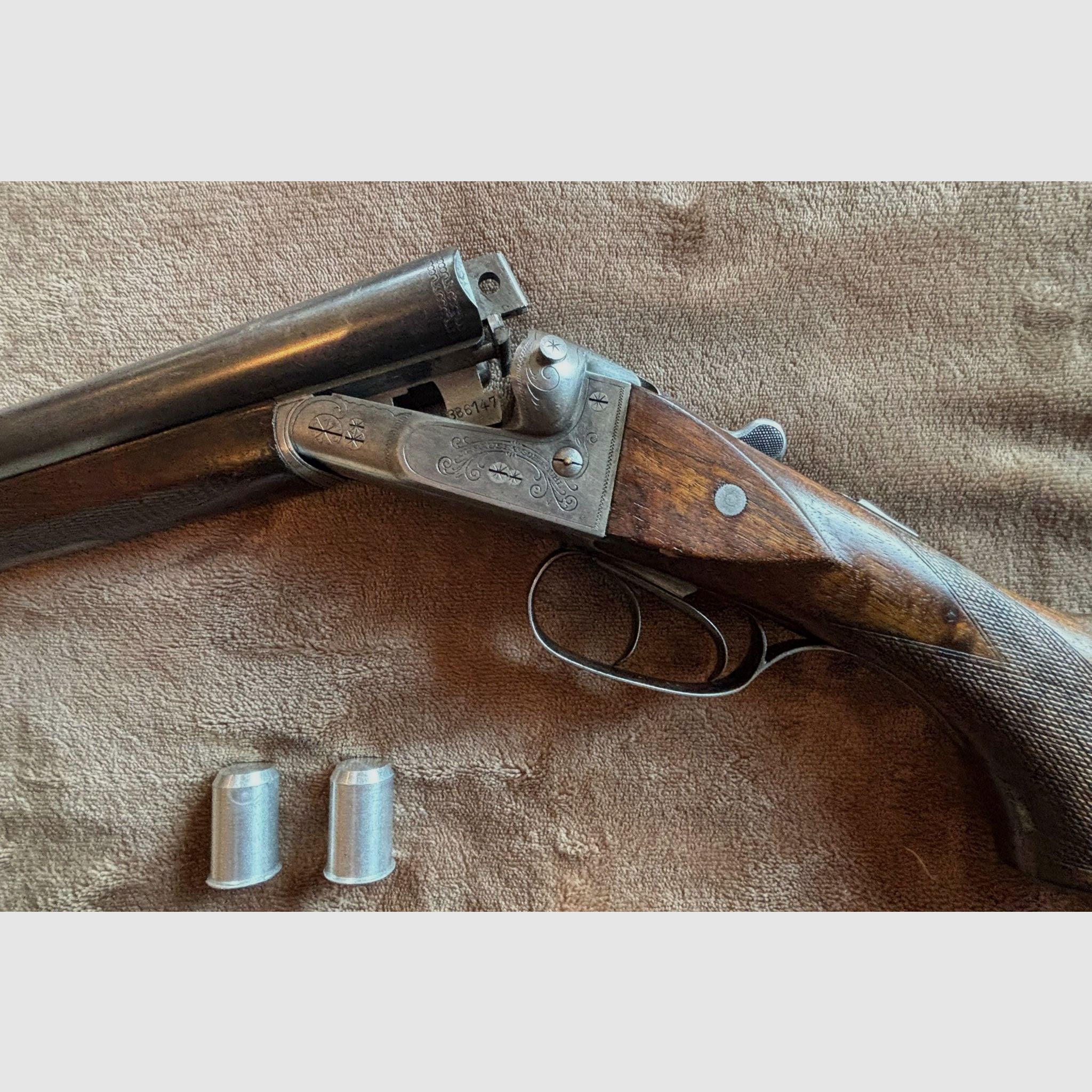 Doppelflinte Sauer&Sohn Suhl Kal. 16/70 mit schönen Ledergewehrriemen 