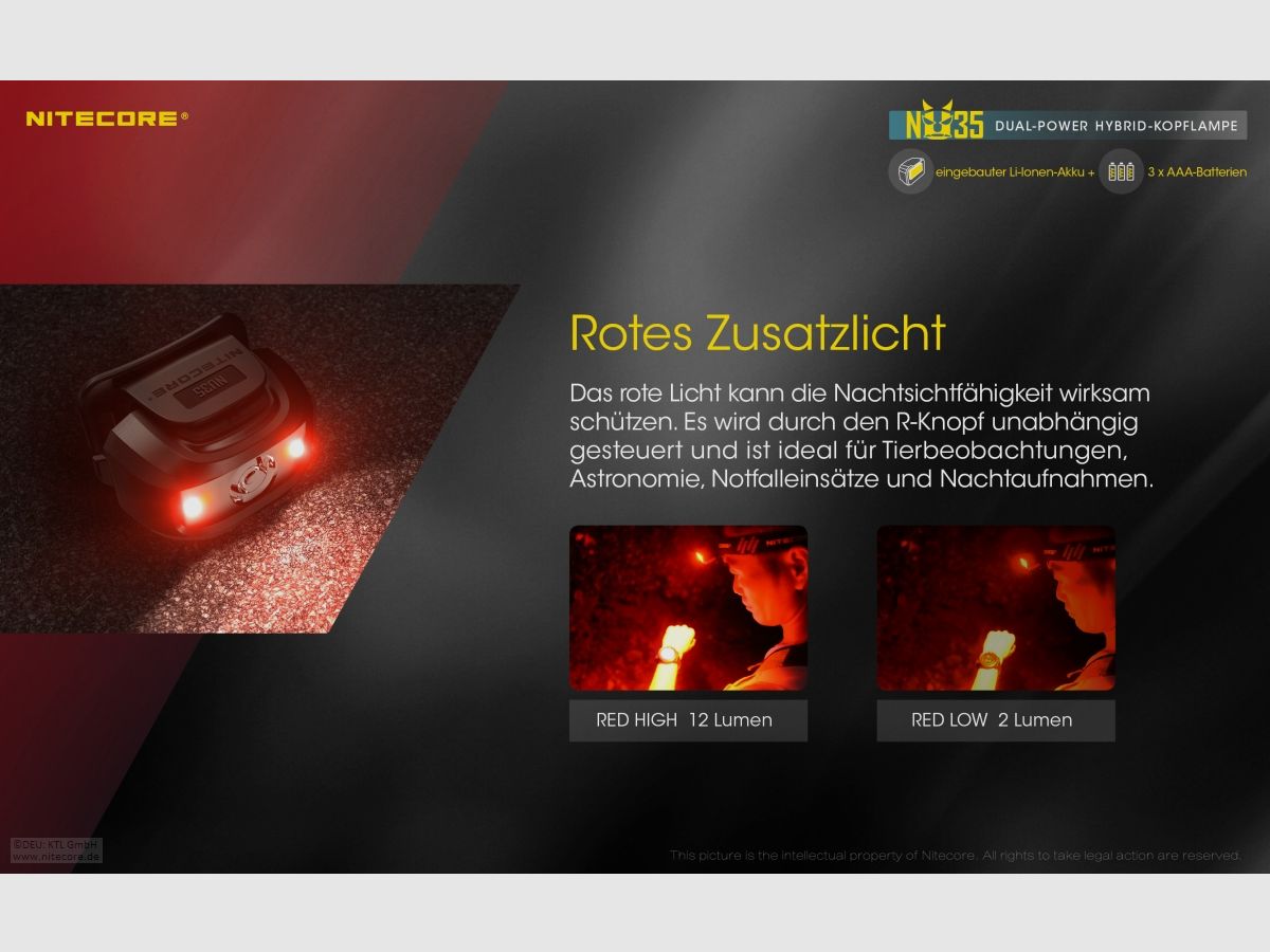 Nitecore NU35 Stirnlampe NU35 Dual Power