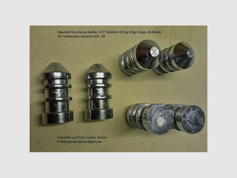 Maxiball Geschosse Kaliber .577 14,66mm 40,5g 625gr Länge 28,85mm für Vorderlader Gewehre Kal. .58