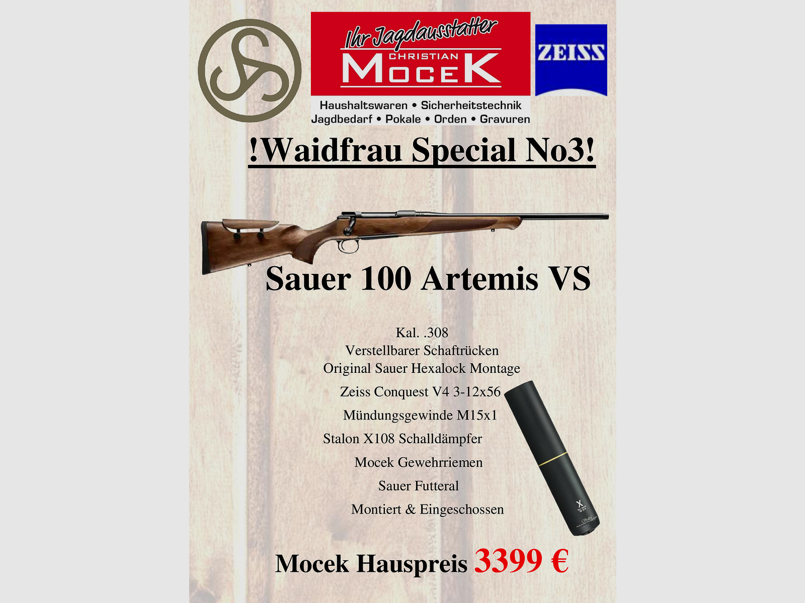 Sauer 100 Artemis VS, mit Zeiss Conquest V4 3-12x56