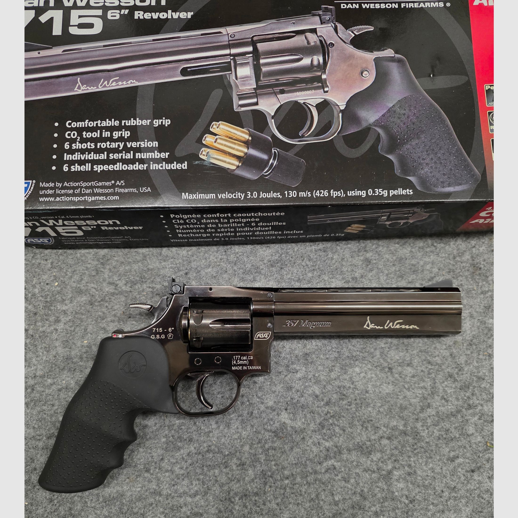  CO2 Revolver Dan Wesson 6 Zoll Stahlgrau  Cal. 4,5 mm Stahl BB