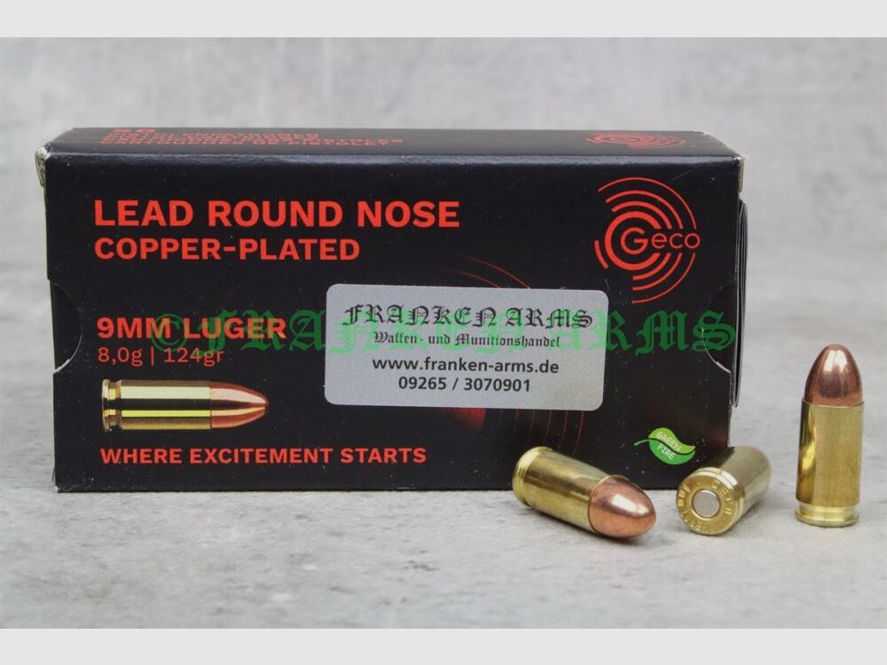 Geco 9mm LRN recubierto de cobre 124gr. 8,0g 50 piezas precios por cantidad