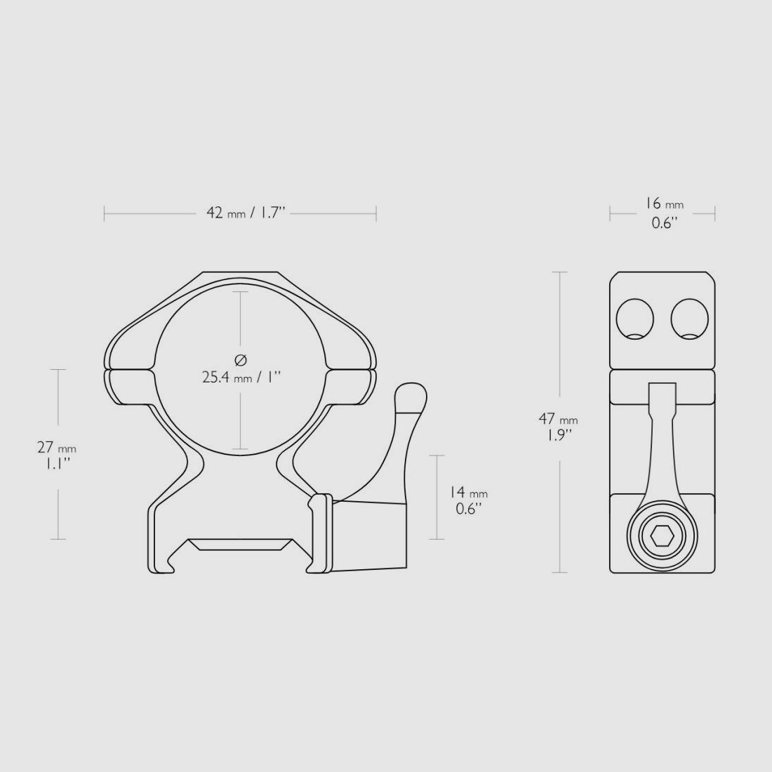 HAWKE Precision Steel Ring Mount, Weaver/Picatinny rail, Tube: 1" High, Steel