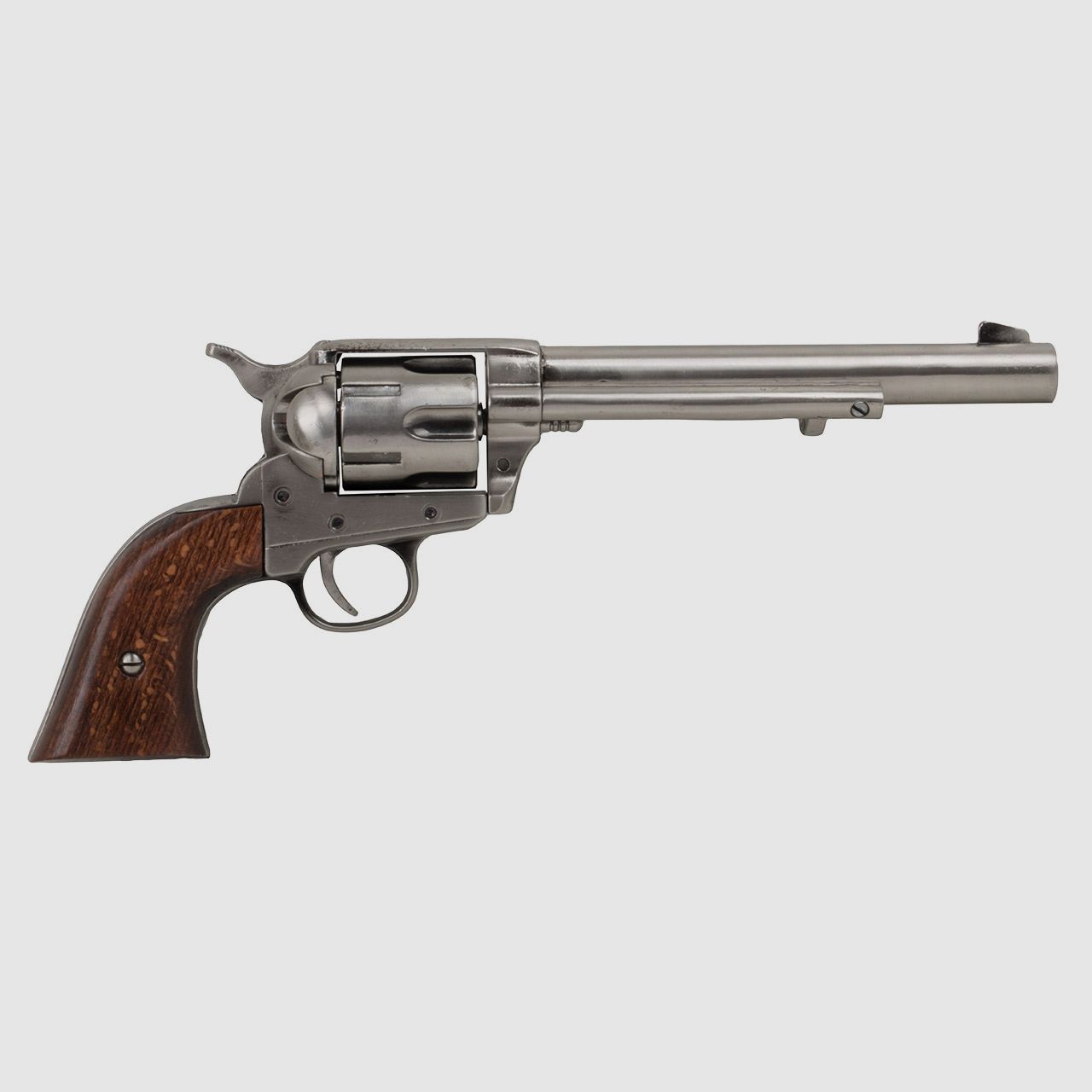 Deko Revolver US Kavallerierevolver Kolser Colt SAA .45 Peacemaker USA 1873 6,8 Zoll nickel poliert Holzgriffschalen