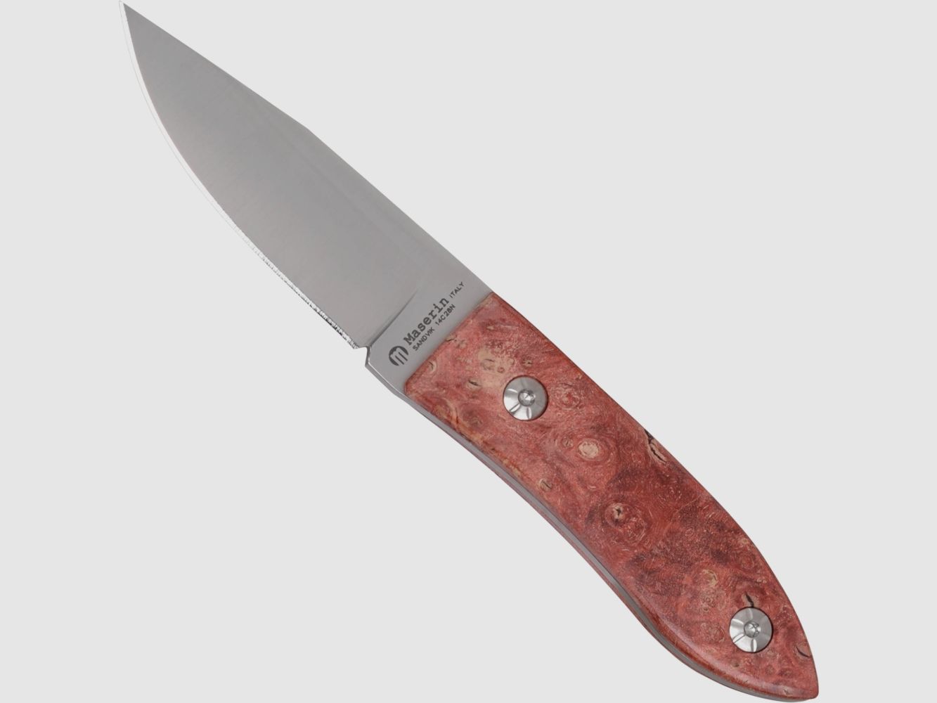 Maserin Messer Ahorn Holz rot mit schöner brauner Lederscheide