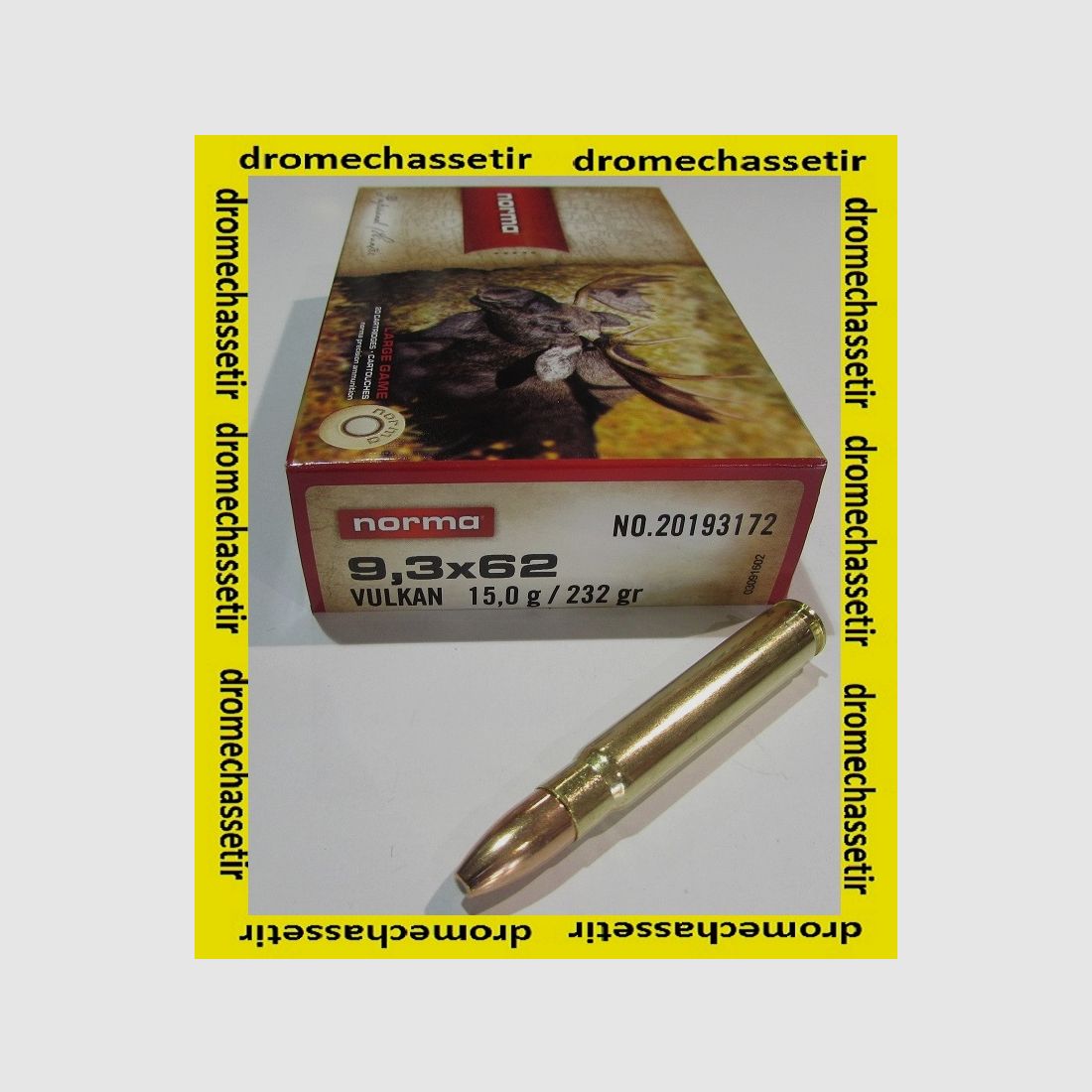 1 Schachtel mit 20 Patronen Norma, Vulkan 232 Grain Kaliber 9,3×62