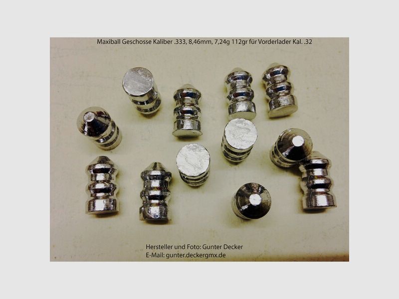 Maxiball Geschosse Kaliber .333 8,46mm 112gr Vorderlader Gewehre .32