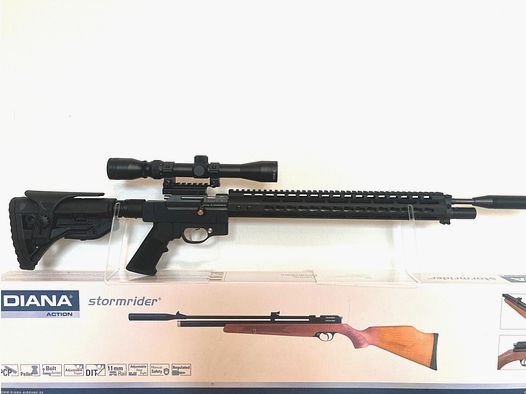 Carabine à air Diana Stormrider avec système de crosse aluminium AR15-Tactical et lunette 3-9x32, F libre dès 18 ans avec kit export 35J