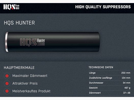 HQS tłumik dźwięku HUNTER kaliber max 8mm .323 w tym adapter Over Barrel