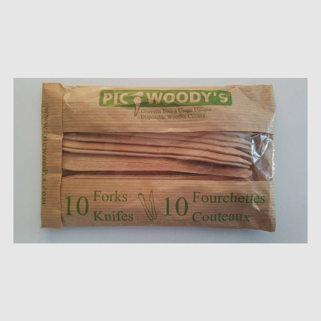 Pic Woody's wooden cutlery for 10 people (fork/knife)