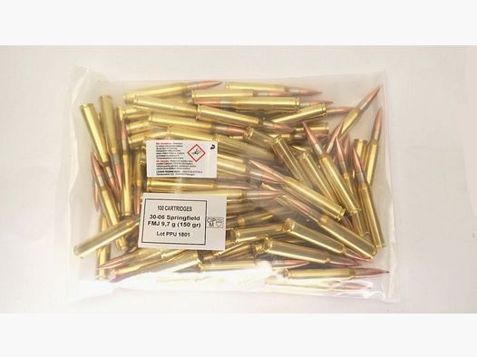PPU Privi Partizan .30-06 Springfield 9,7 gram 150 grain FMJ 100 stuks Bulk Pack