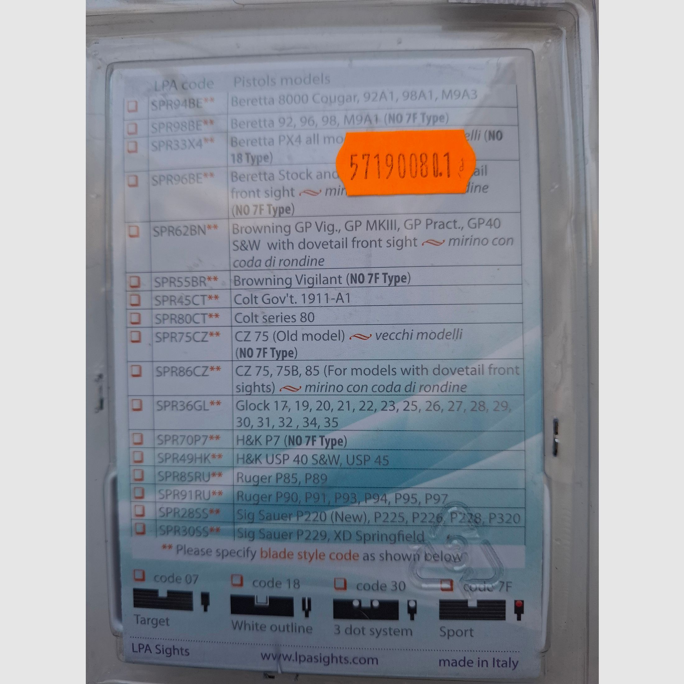 LPA Sights/ Sports adjustment for pistols. Fits almost all pistols. NEW