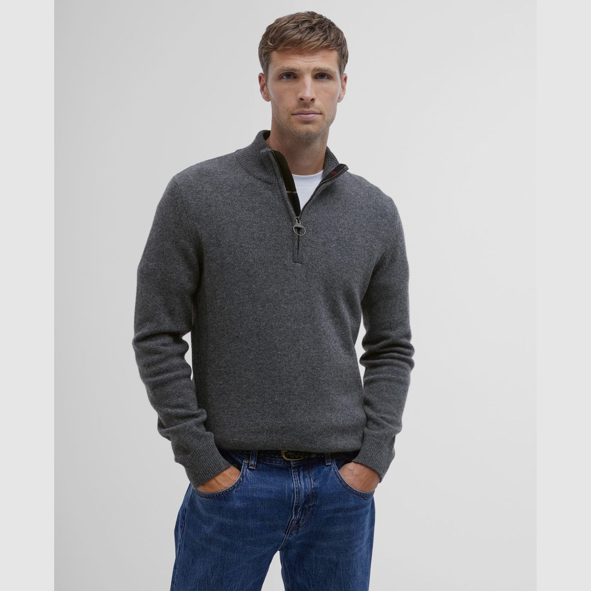 BARBOUR Holden Half Zip Sweater Mid Grey Marl