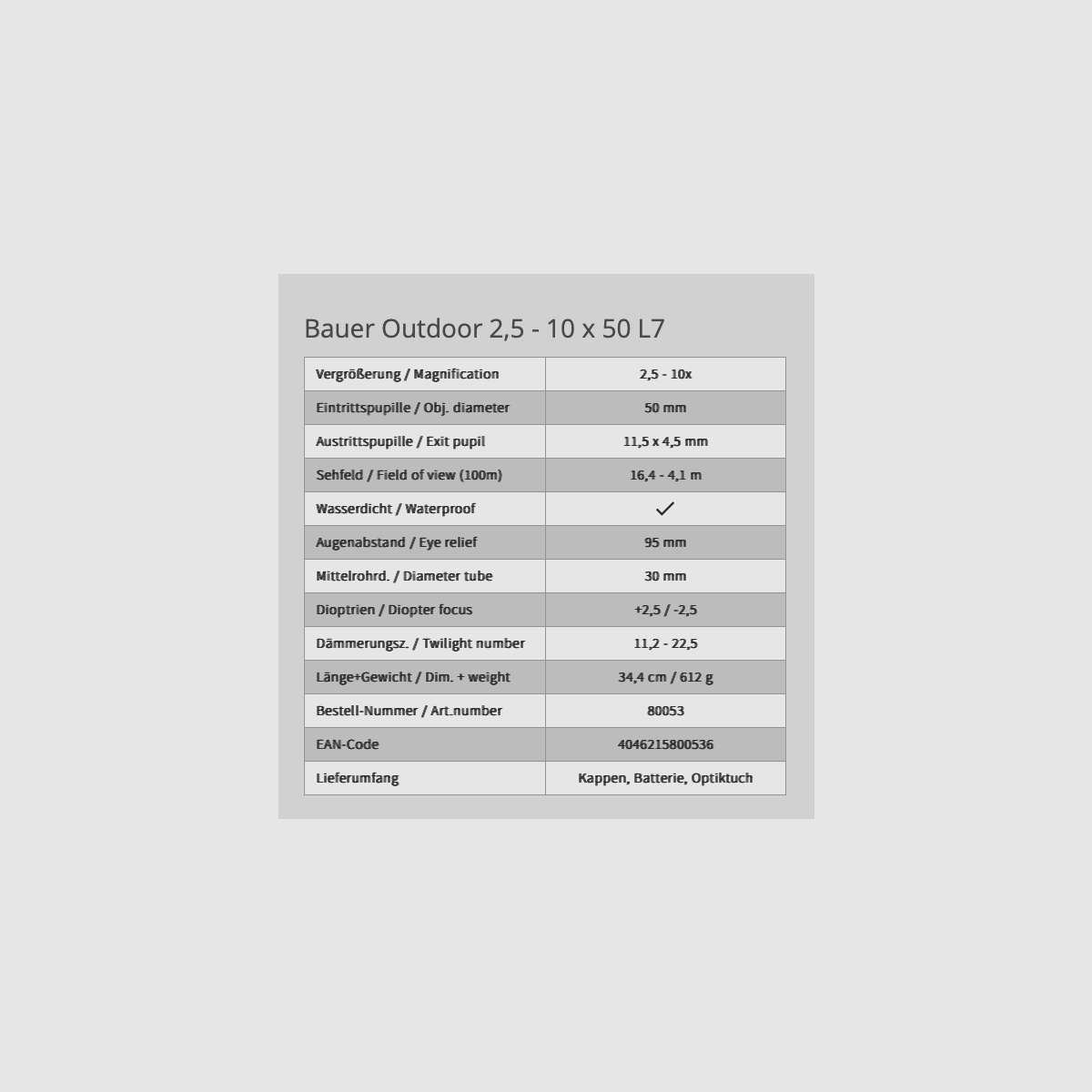 BAUER richtkijker 2,5-10x50 WA L7