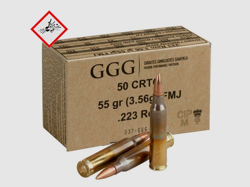 GGG Sportpatronen .223 Rem. FMJ BT 3,6g, 55grs.