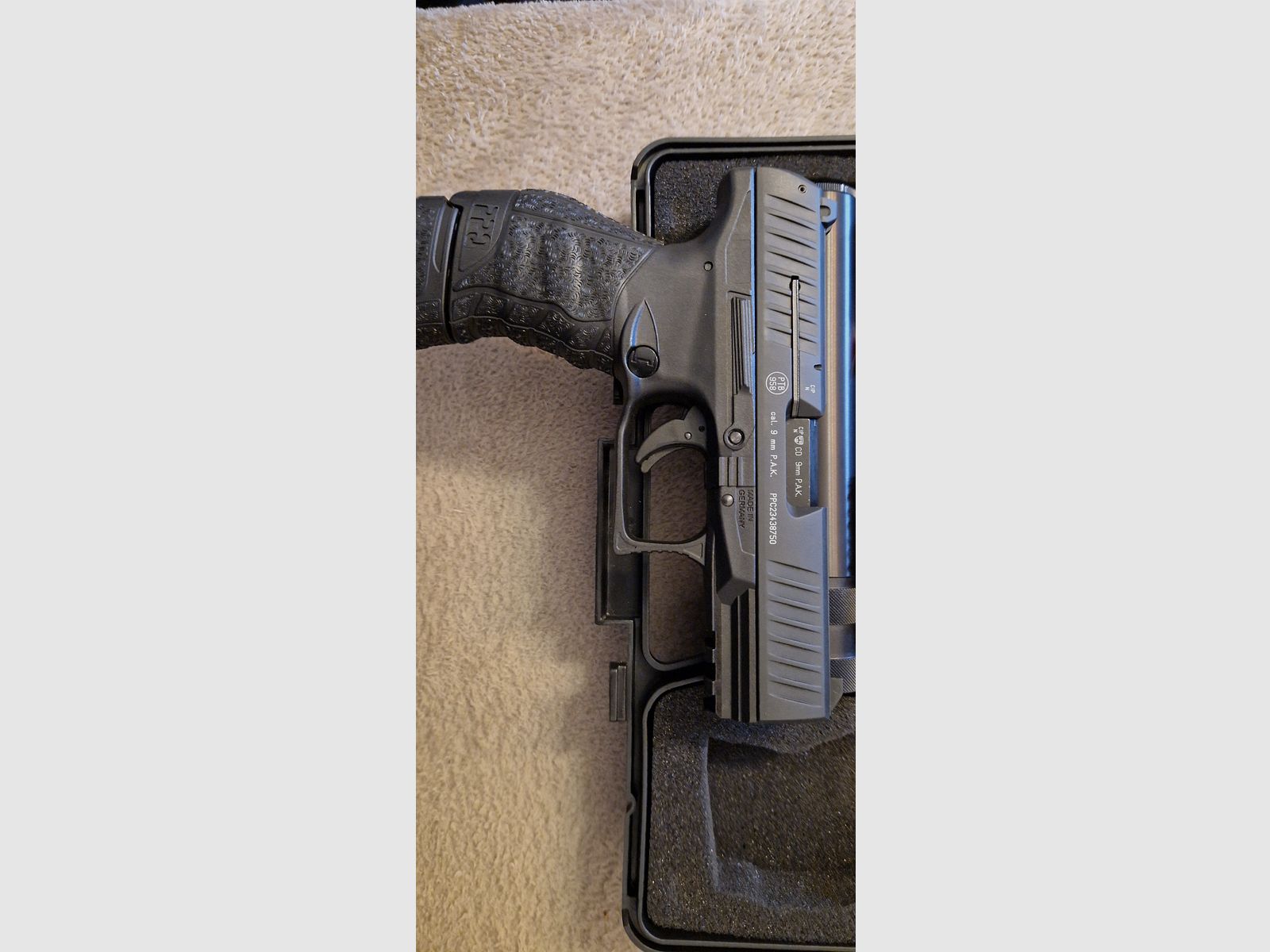 PPQ blank firing pistol with silencer