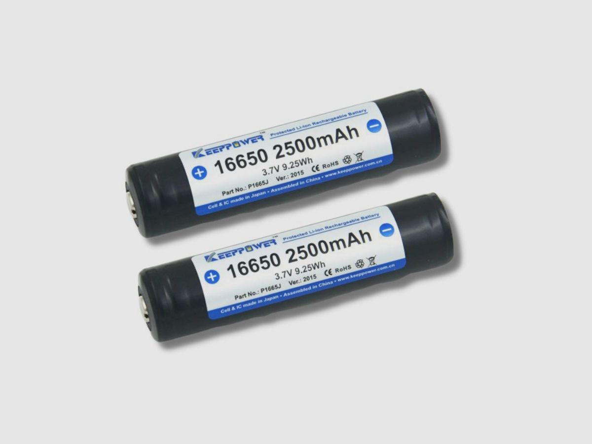 2er Set Hochkapazitäts-Akku Keeppower "XXL" 2.500 mAh (Typ16650) für THUNDER Akku-Erweitung