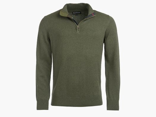 Barbour Maglione in Cotone con Zip Uomo Verde Oliva - S