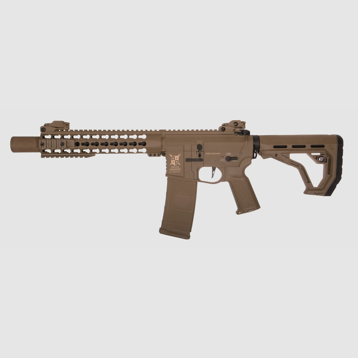 AR15 KeyMod 10 inch PREDATOR CHARLIE EAGLE ETU Tan S-AEG Airsoft Rifle Free from 18 Years | Delta Armory