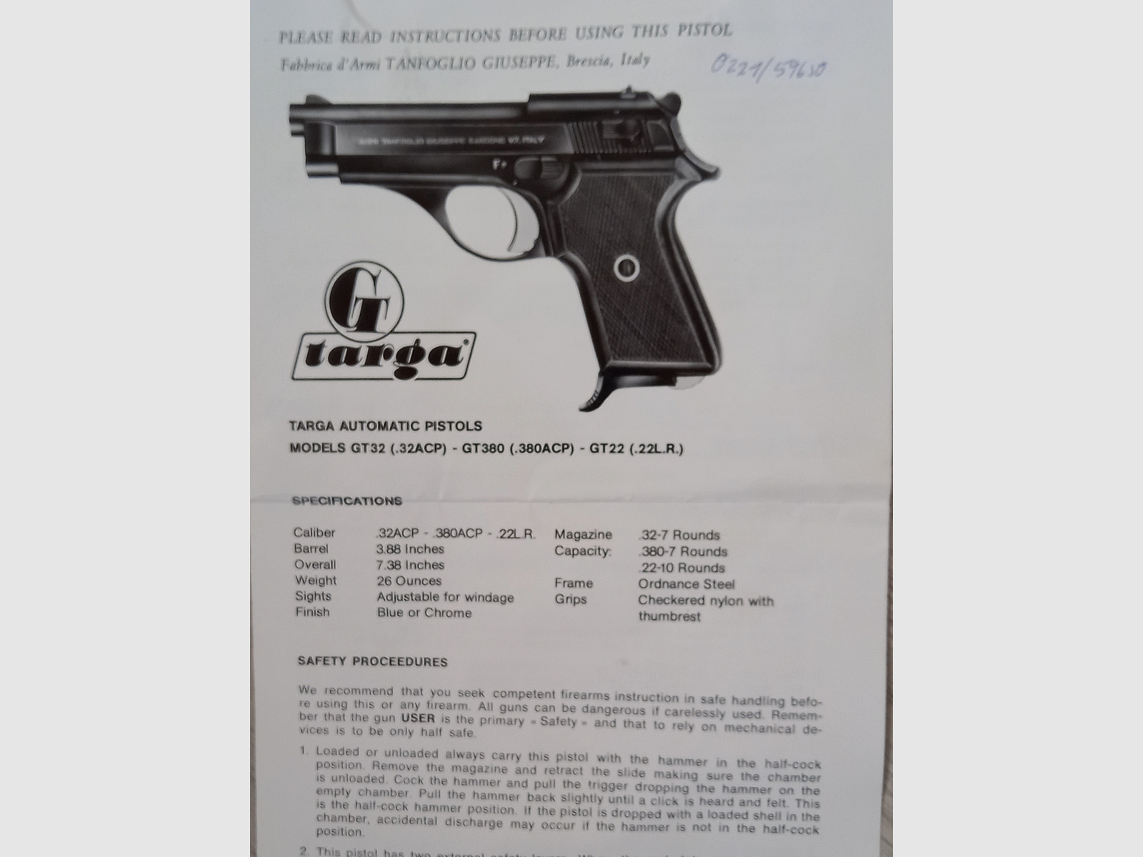 Pistole Tanfoglio GT 32 -- 7,65/.32ACP