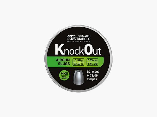 BOX MIT 150 DIABOLOS JSB SLUGS MKII KNOCKOUT Kal.25 / 6,35mm - 33,49Gr