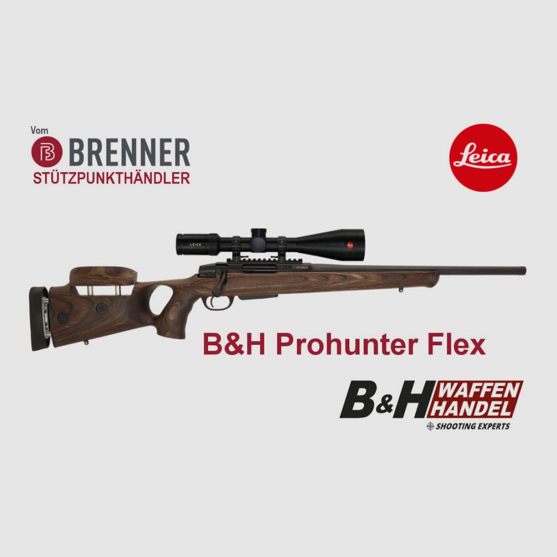 Brenner Komplettpaket: BR20 B&H Prohunter Flex Lochschaft mit Leica 2.5-15x56 fertig montiert