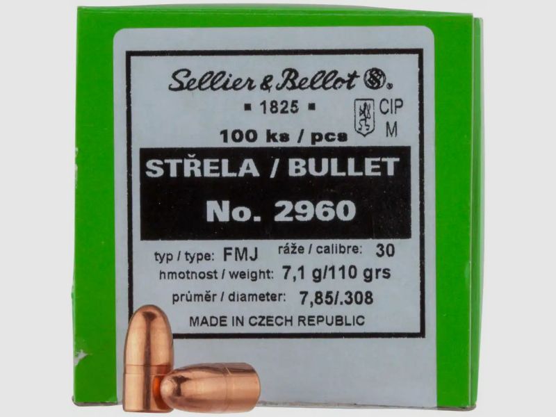 SELLIER & BELLOT KOGELS .30 - FMJ - 7,1G / 110GRS - 100 STUKS
