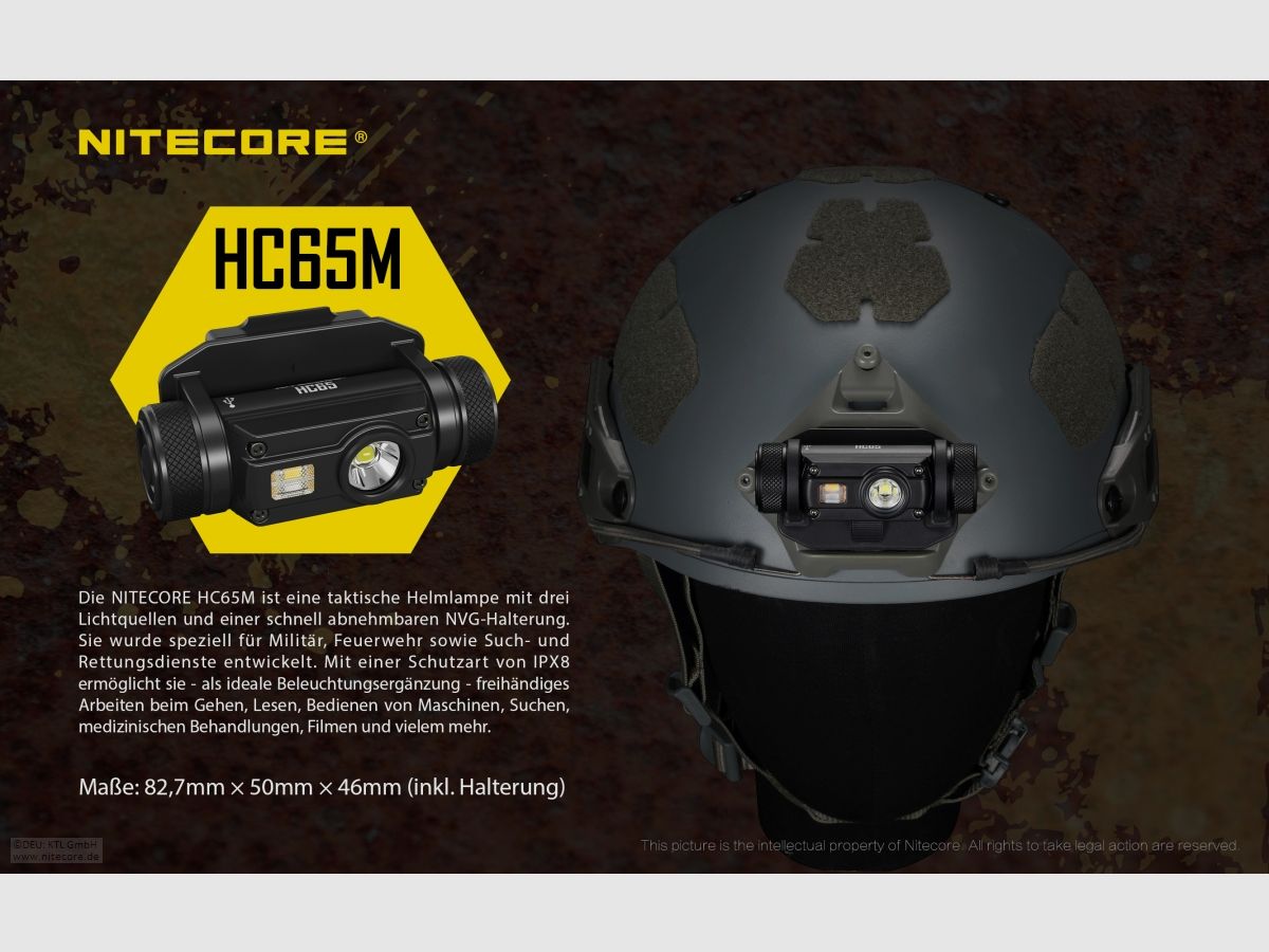 Nitecore HC65M lámpara de casco HC65M 1000 lúmenes 3 fuentes de luz incluyendo batería y soporte NVG