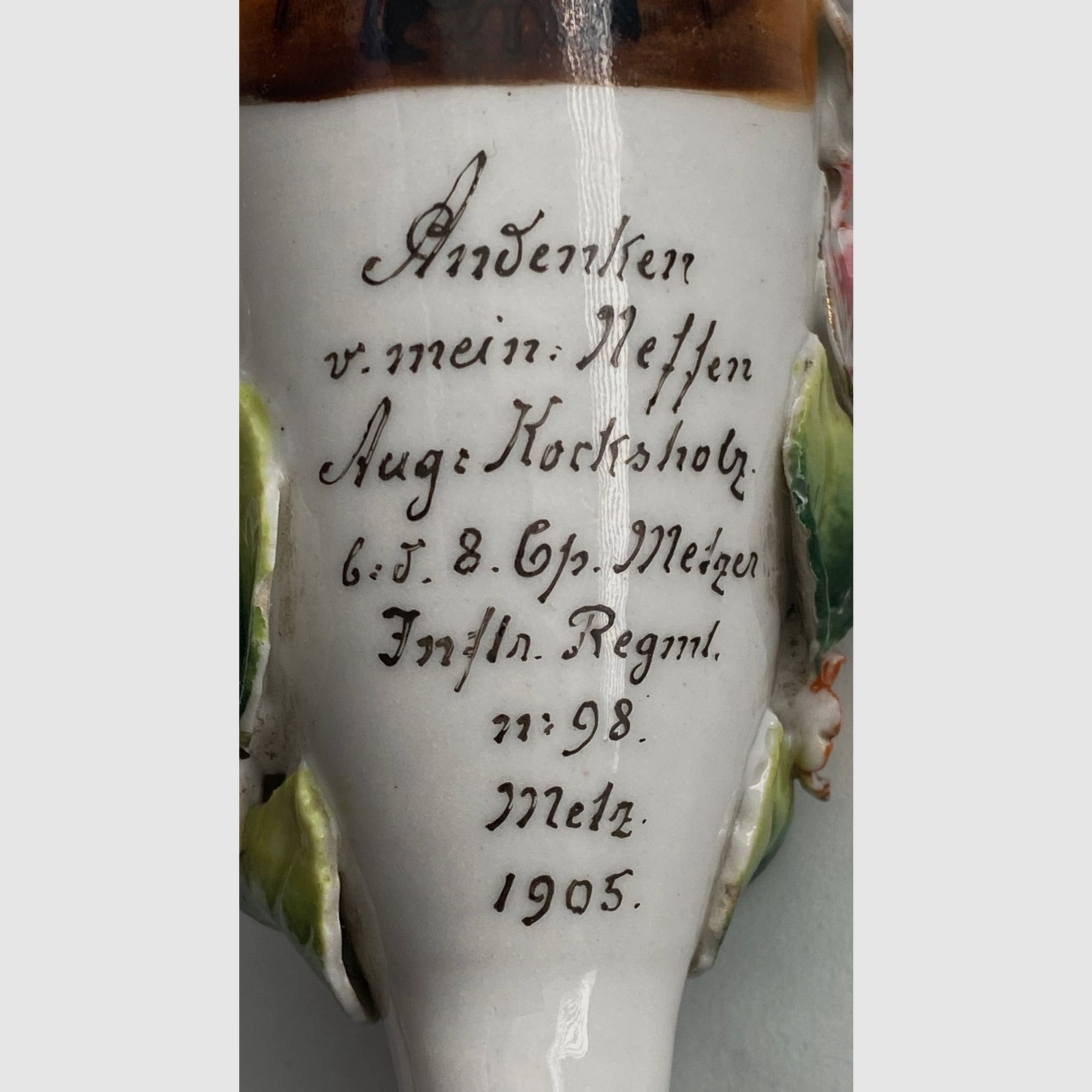 Pfeifenkopf Porzellan, Reservisten Pfeifenkopf mit Reservistenbild, Reservistenpfeife, Rockholz 1905