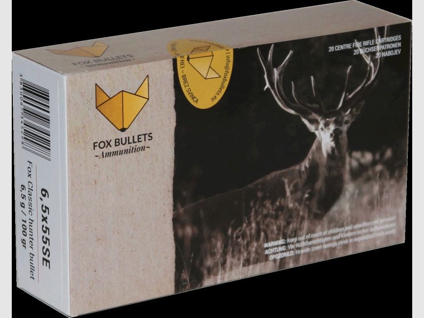 Fox Bullets Classic Hunter 6,5x55 SE 100GR / 6,5g bleifrei 20 Patronen, Bild 1 von 2