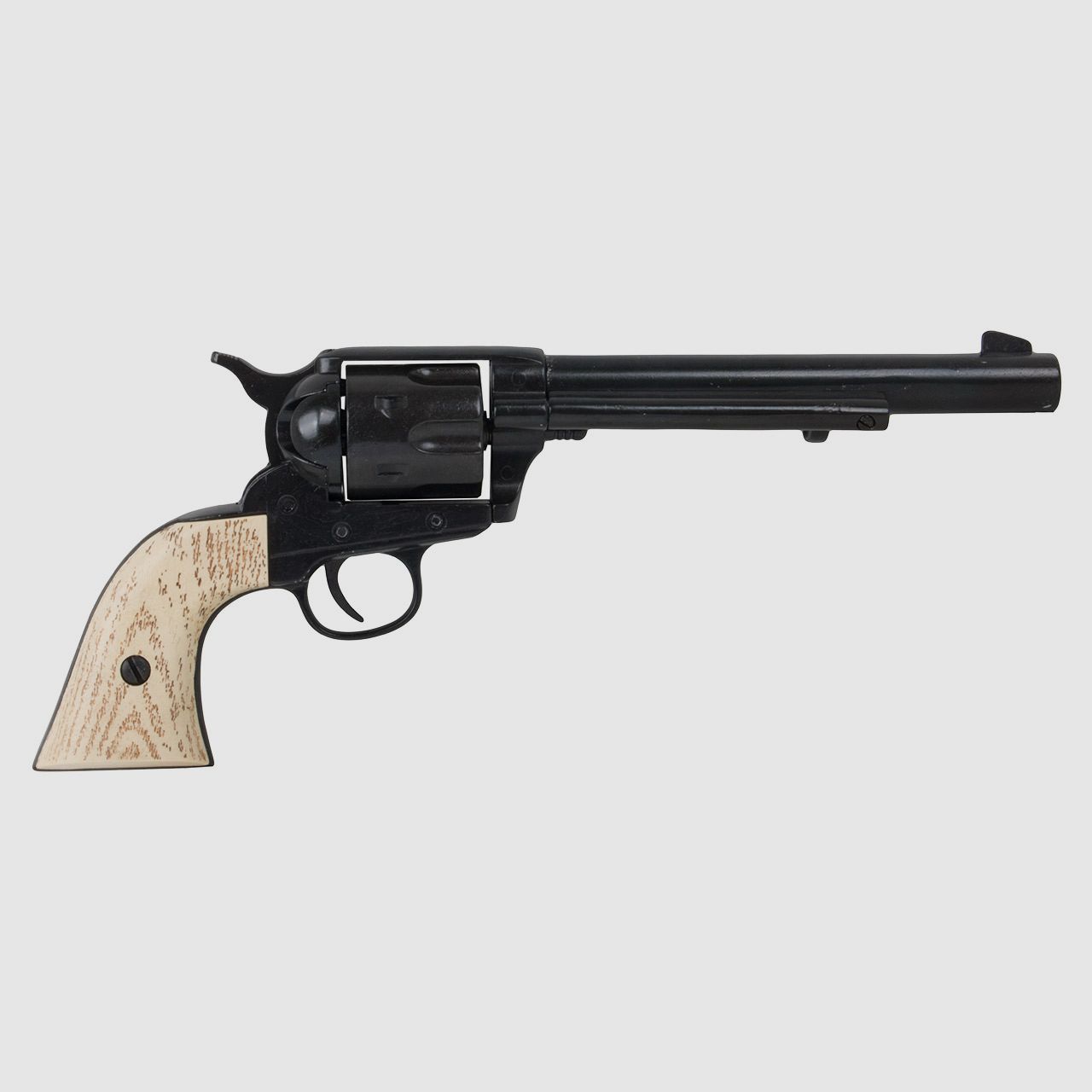 Deko Revolver US Kavallerierevolver Kolser Colt SAA .45 Peacemaker USA 1873 6,8 Zoll schwarz weiĂźe Kunststoffgriffaschalen