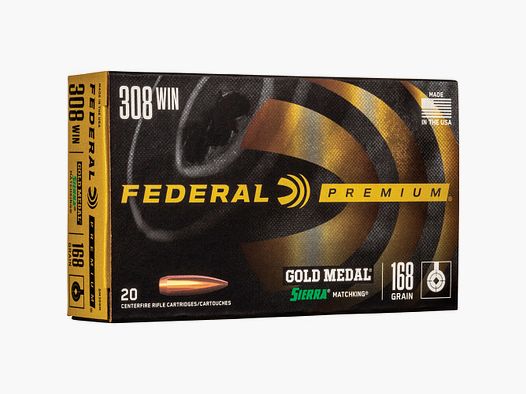 Federal Ammunition .308 Win. Premium Gold Medal Sierra Match King 10.9g/168grs.