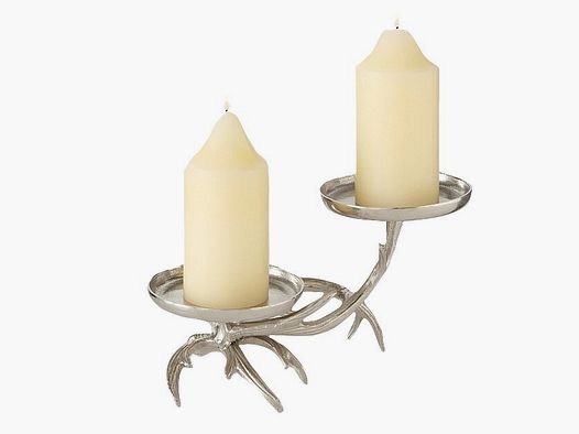 Soporte de vela de aluminio con motivo de decoración Lovergreen, cuerno de ciervo para 2 velas en diferentes alturas