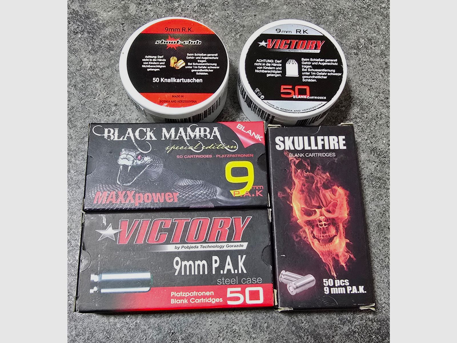 Platzpatronen 9mm PAK 9mm RK .35 .45 Short Walther Skullfire RWS Berserk