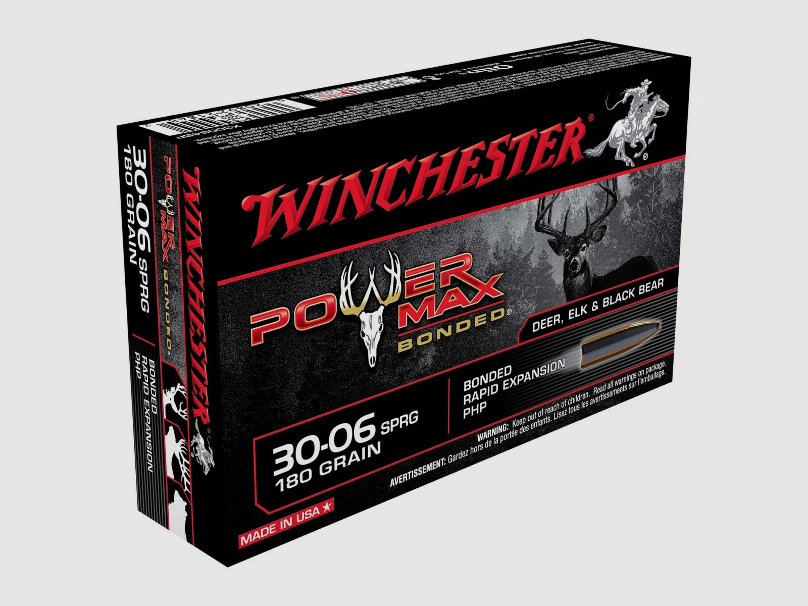 Winchester Power Max Bonded .30-06 Sprg. 180GR Bonded Rapid Expansion PHP 20 cartridges