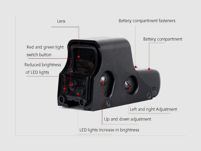 Holographisches Visier für 20 mm Schiene, 10 Stufen Helligkeit, für Ziel, Jagd