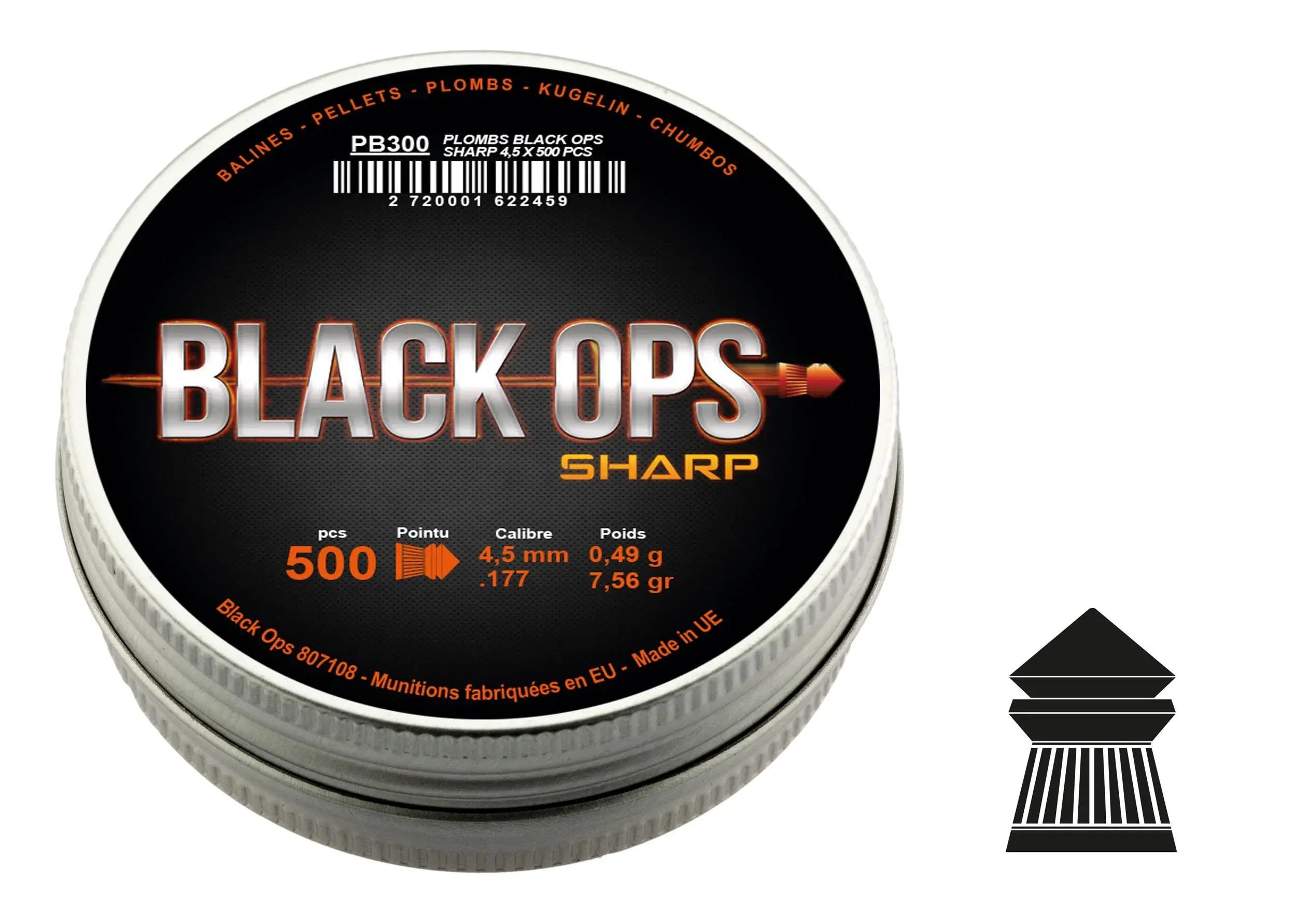 Pellets Caliber 4.5 MM The Black Ops Sharp Pointed, image 2 of 4