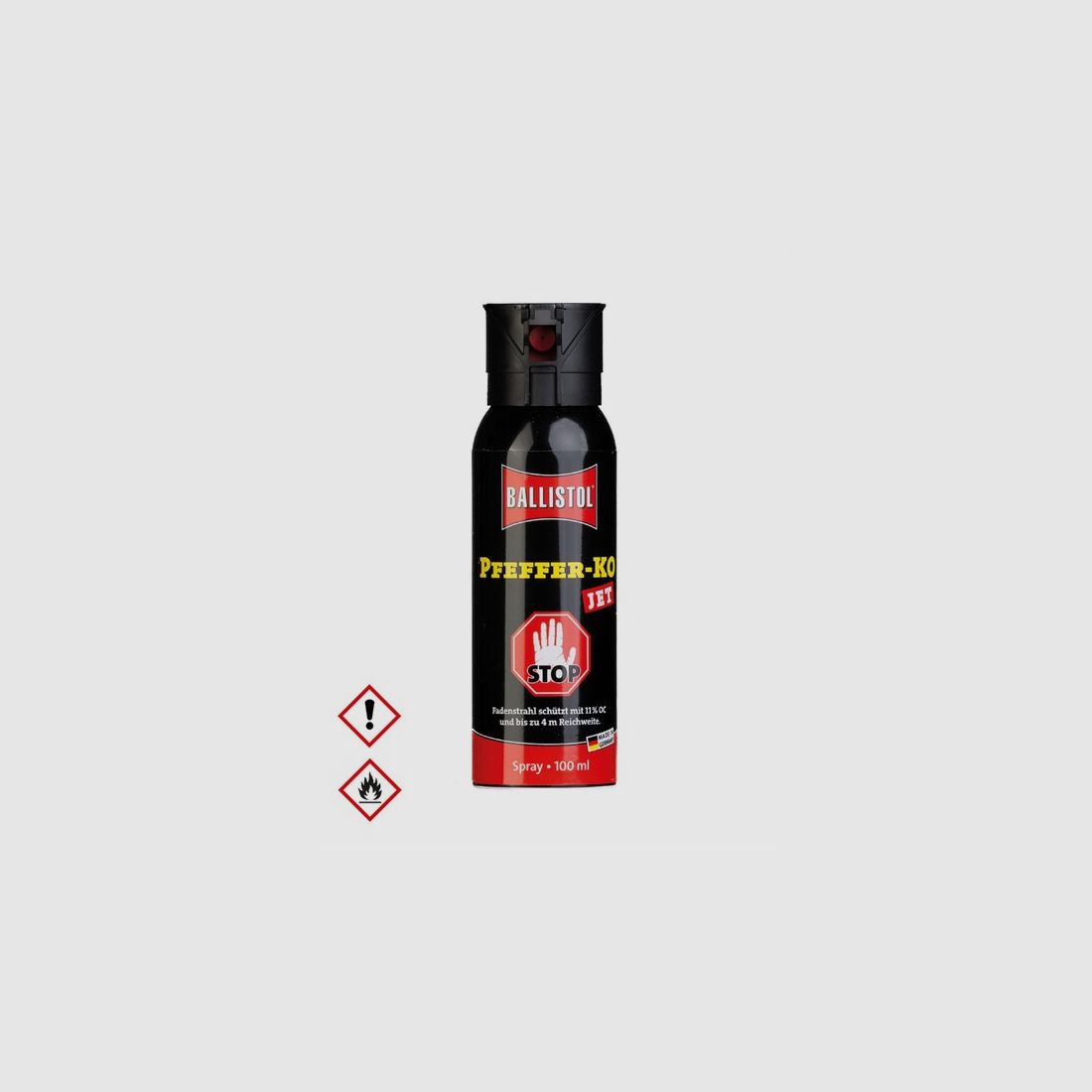100ml Hochw. Pfefferspray K.O. JET Direktstrahl – 11 % OC / 2,5 Mio. Scoville v. Ballistol - Abwehr