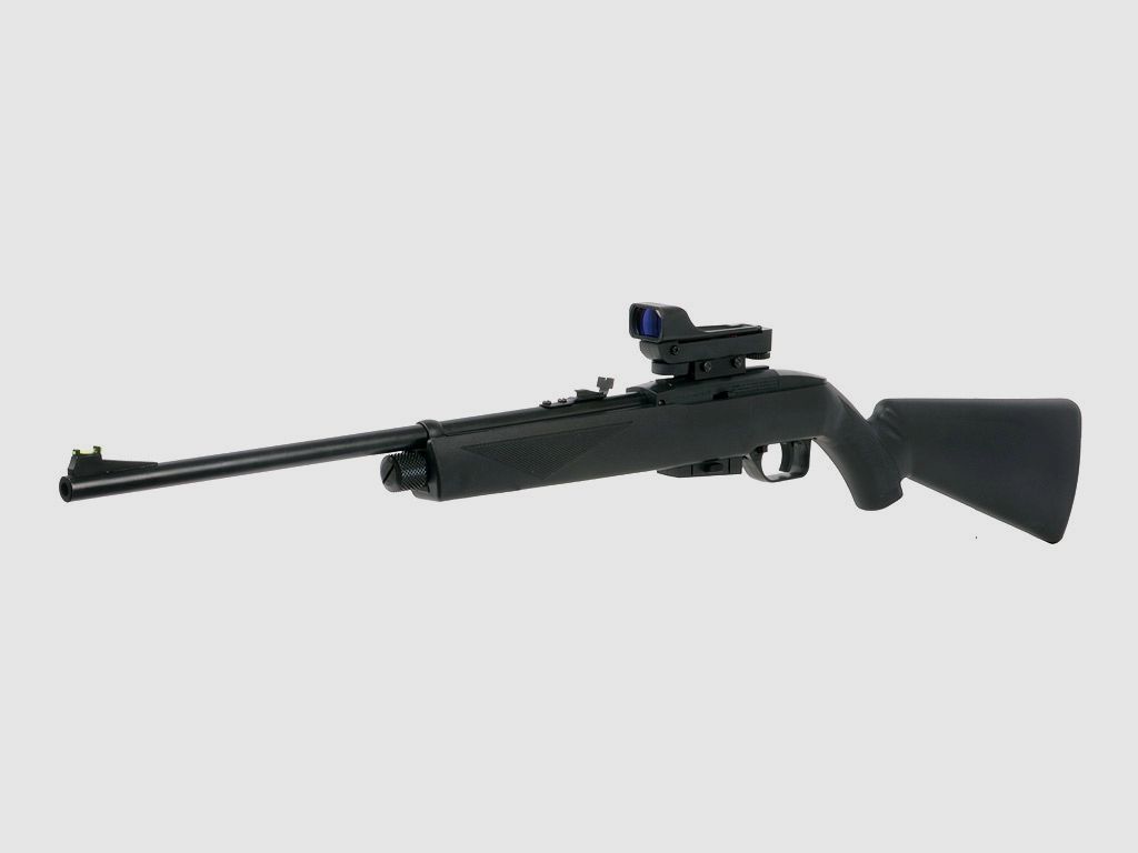 CO2 Luftgewehr Crosman 1077 Repeat Air Kunststoffschaft schwarz Kaliber 4,5 mm Diabolo (P18) + Red Dot Diabolos Zielscheiben CO2 Kapseln