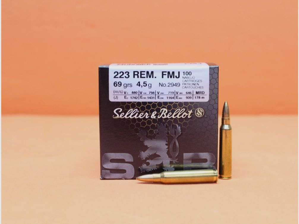 Sellier & Bellot Nabój .223Rem S&B/ Sellier & Bellot 69grs FMJ (2949) VE 100 Nabojów/ 4,5g Pełnopłaszczowy