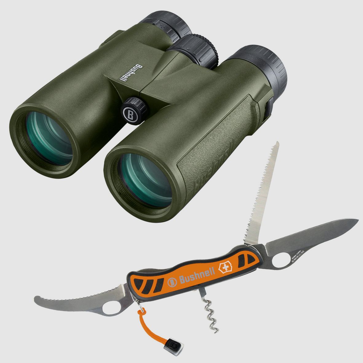 Binocolo Bushnell 10x42 con coltello svizzero Victorinox in set