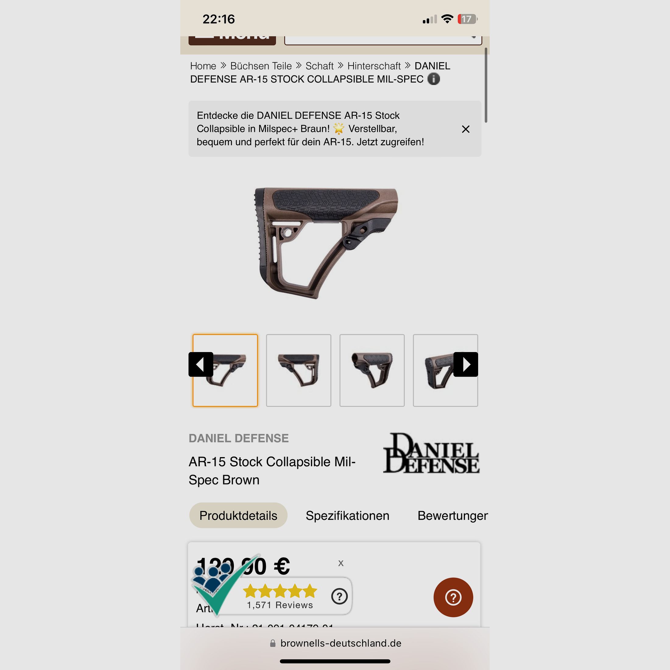 Schulterstütze buttstock DANIEL DEFENSE AR-15 Stock Collapsible in Milspec+