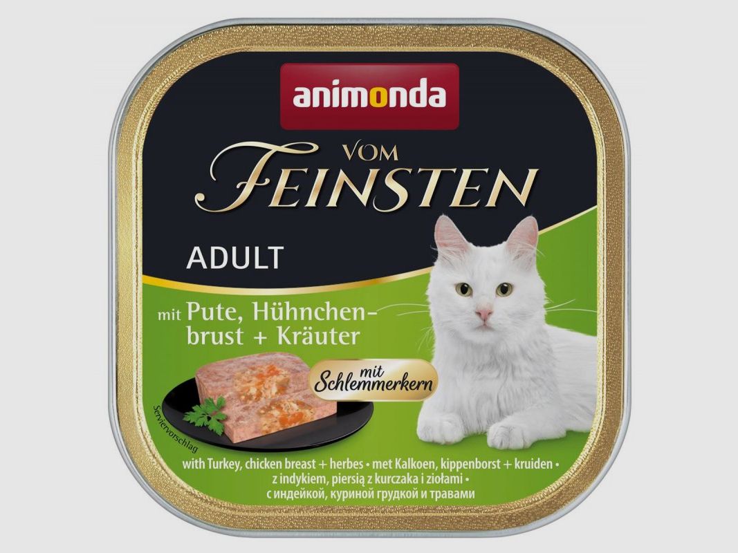 Animonda Katzen Nassfutter Vom Feinsten Adult Schlemmerkern mit Pute, Hähnchenbrust + Kräutern 100 g